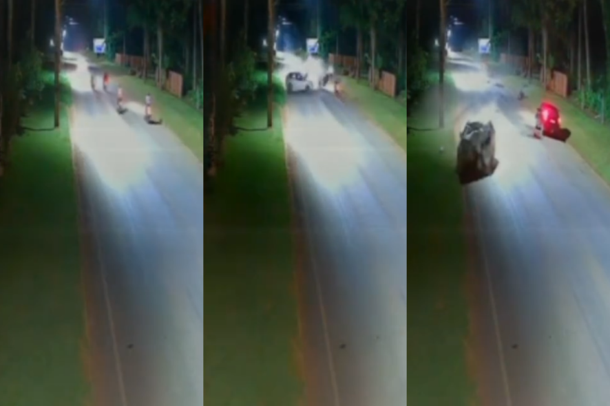 Vídeo registra batida fatal entre motos e carro que deixou dois mortos em MT