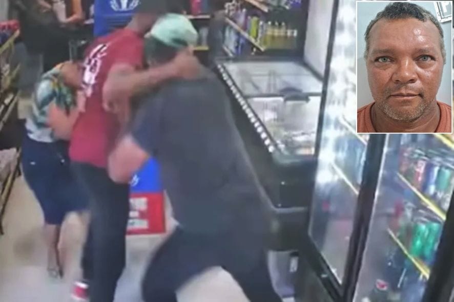 Câmeras mostram homem invadindo mercado com faca e atacando ex-mulher