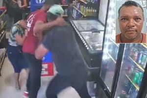 Câmeras mostram homem invadindo mercado com faca e atacando ex-mulher