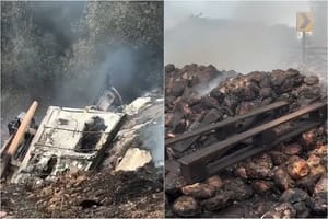 Motorista morre queimado após carreta despencar em ribanceira na BR-070